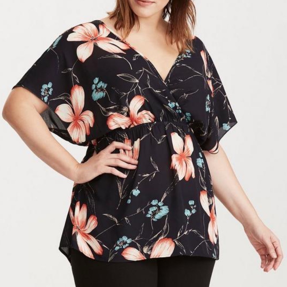 Torrid Floral Print Surplice Babydoll Top